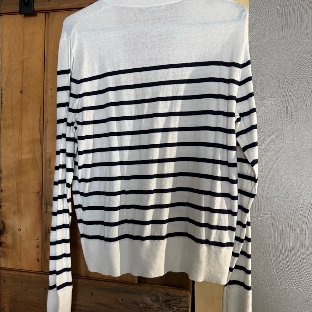 J.Crew White & Navy Striped Cardigan Sweater | Button Front | Size L - Picture 4 of 4